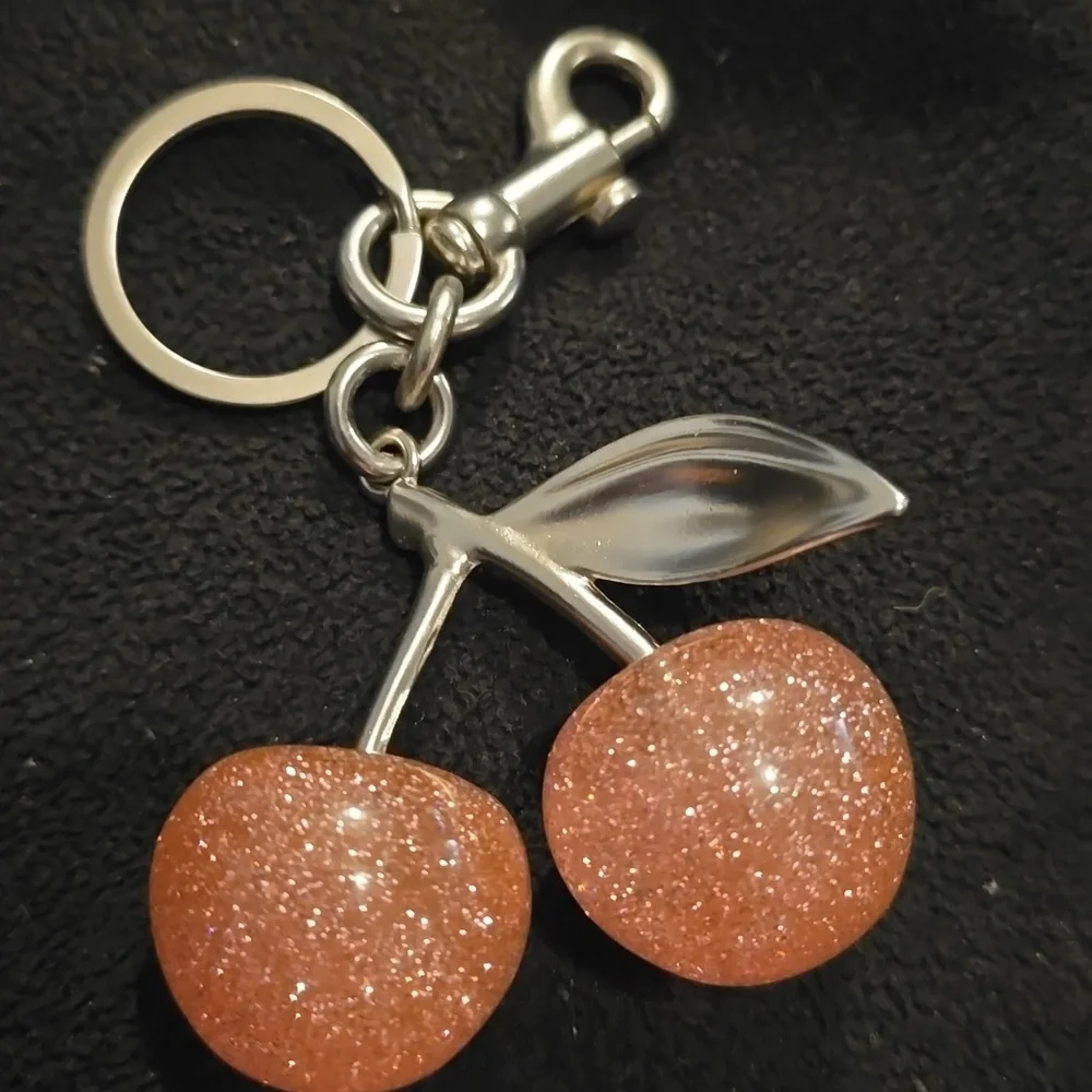 Glittering Cherry Keychain in Sparkling Pink